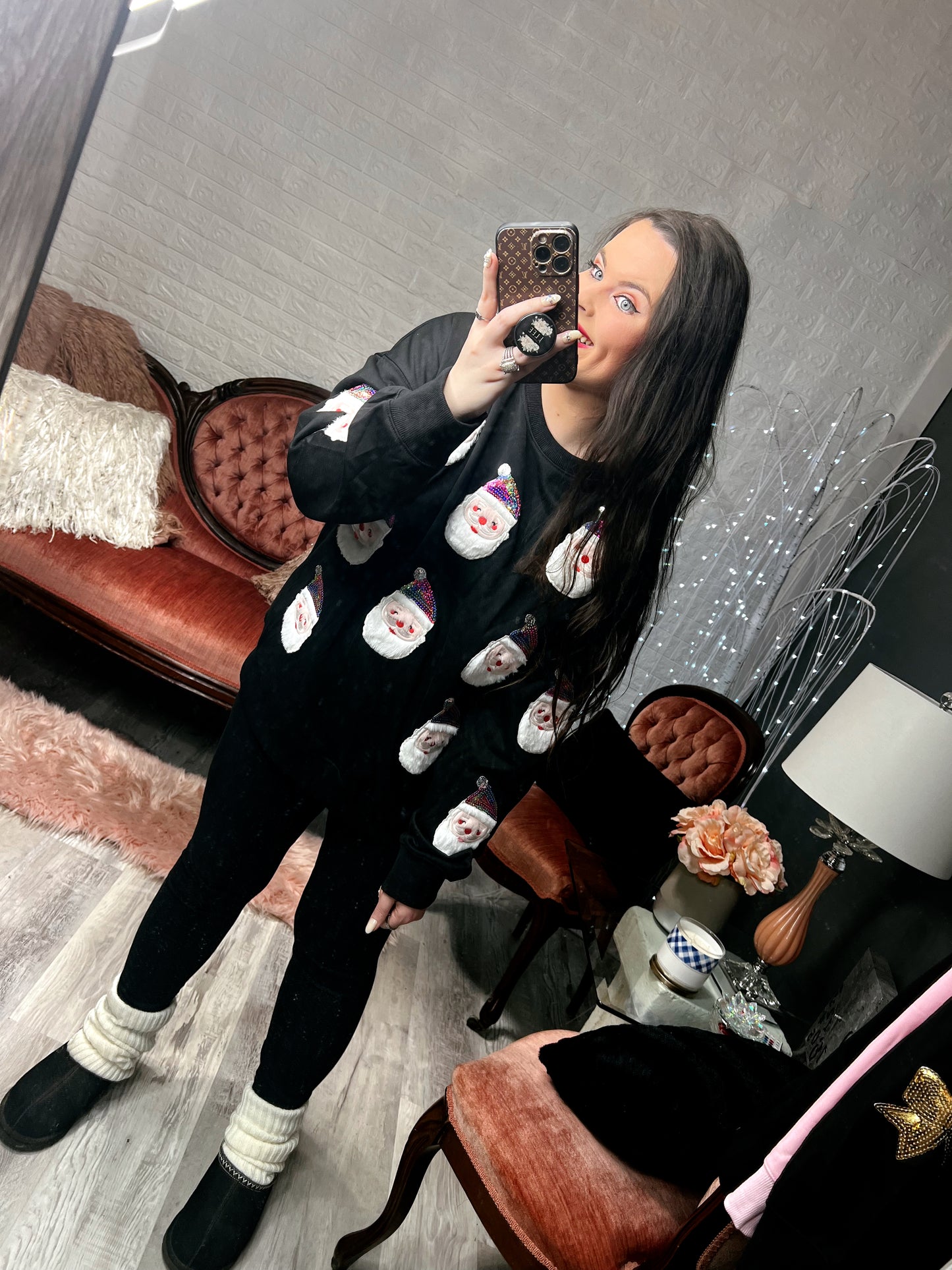 S-2X J. Lee Multicolor Sequin Santa Sweatshirt