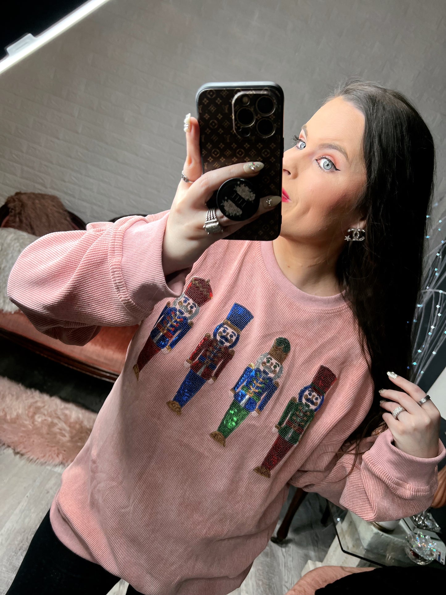 S-2X J. Lee Sequin Nutcracker Corded Crew