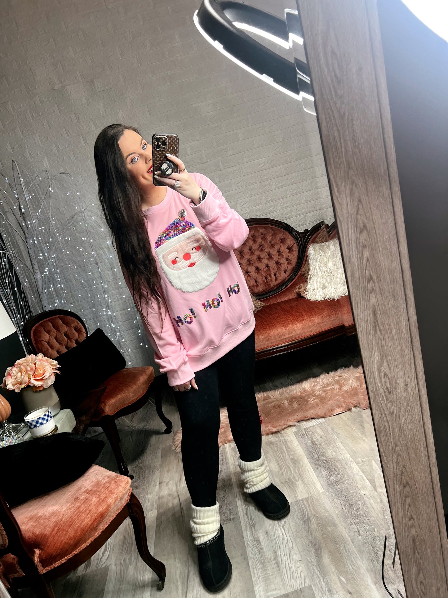 S-2X J. Lee Pink Sequin Santa Sweatshirt