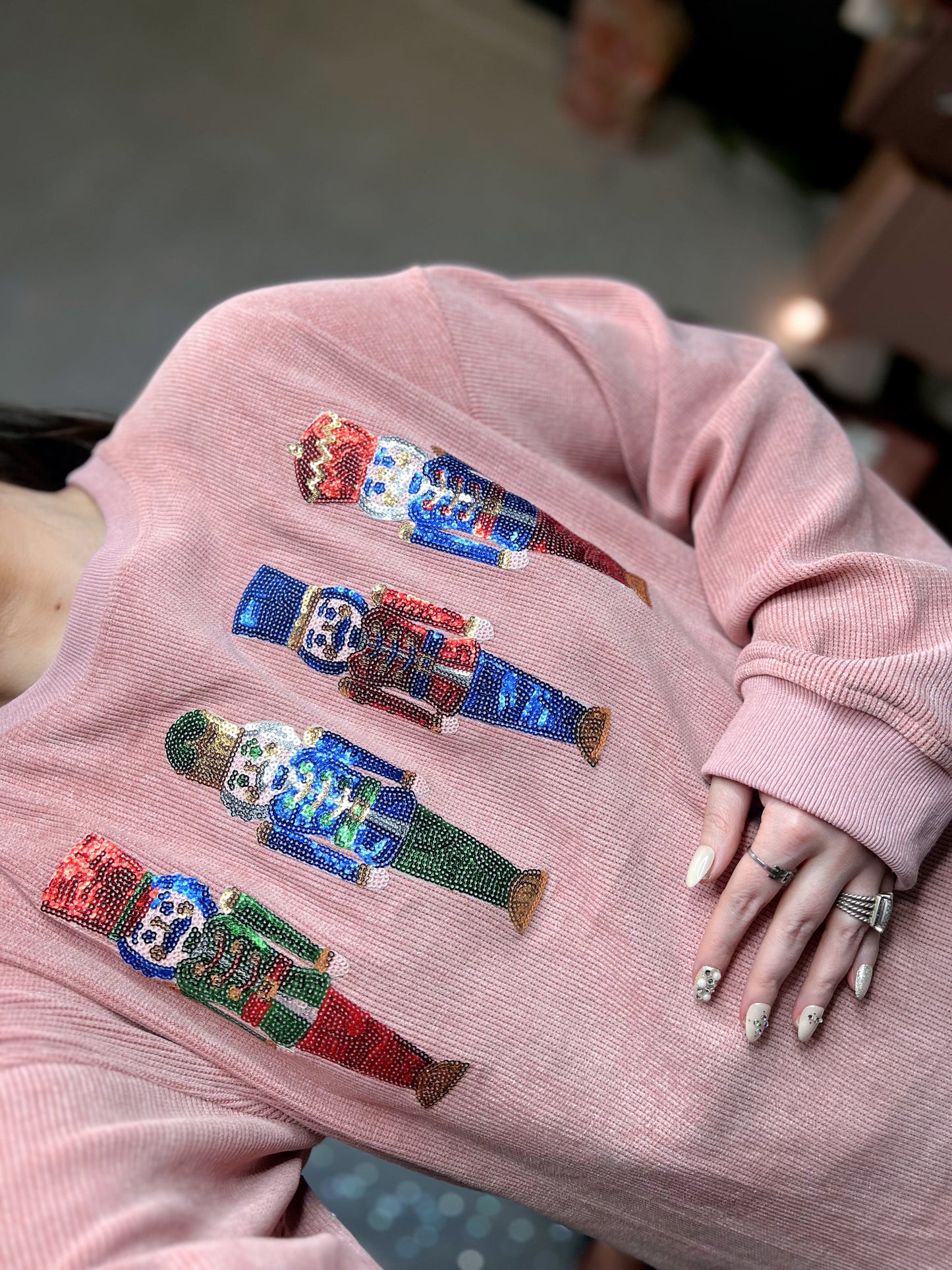 S-2X J. Lee Sequin Nutcracker Corded Crew