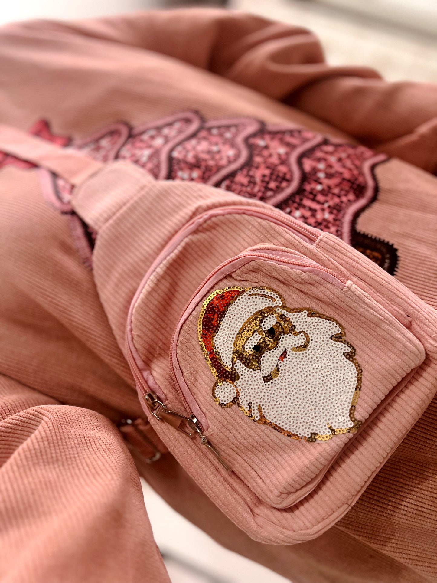 Pink Corduroy Santa Sequin Bum Bag