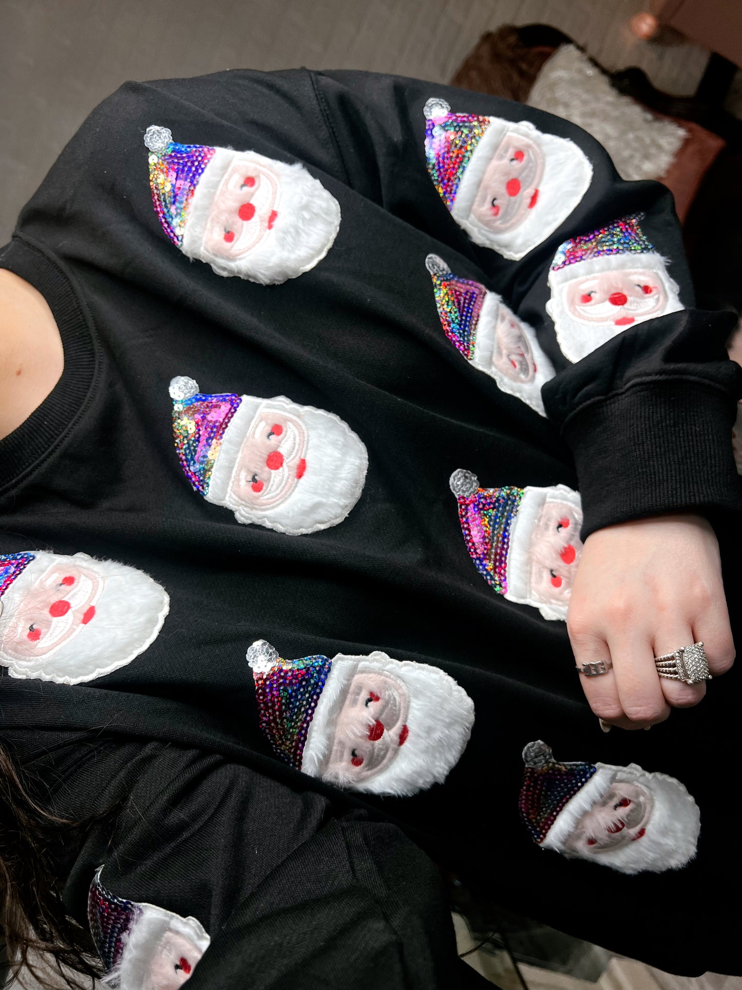 S-2X J. Lee Multicolor Sequin Santa Sweatshirt