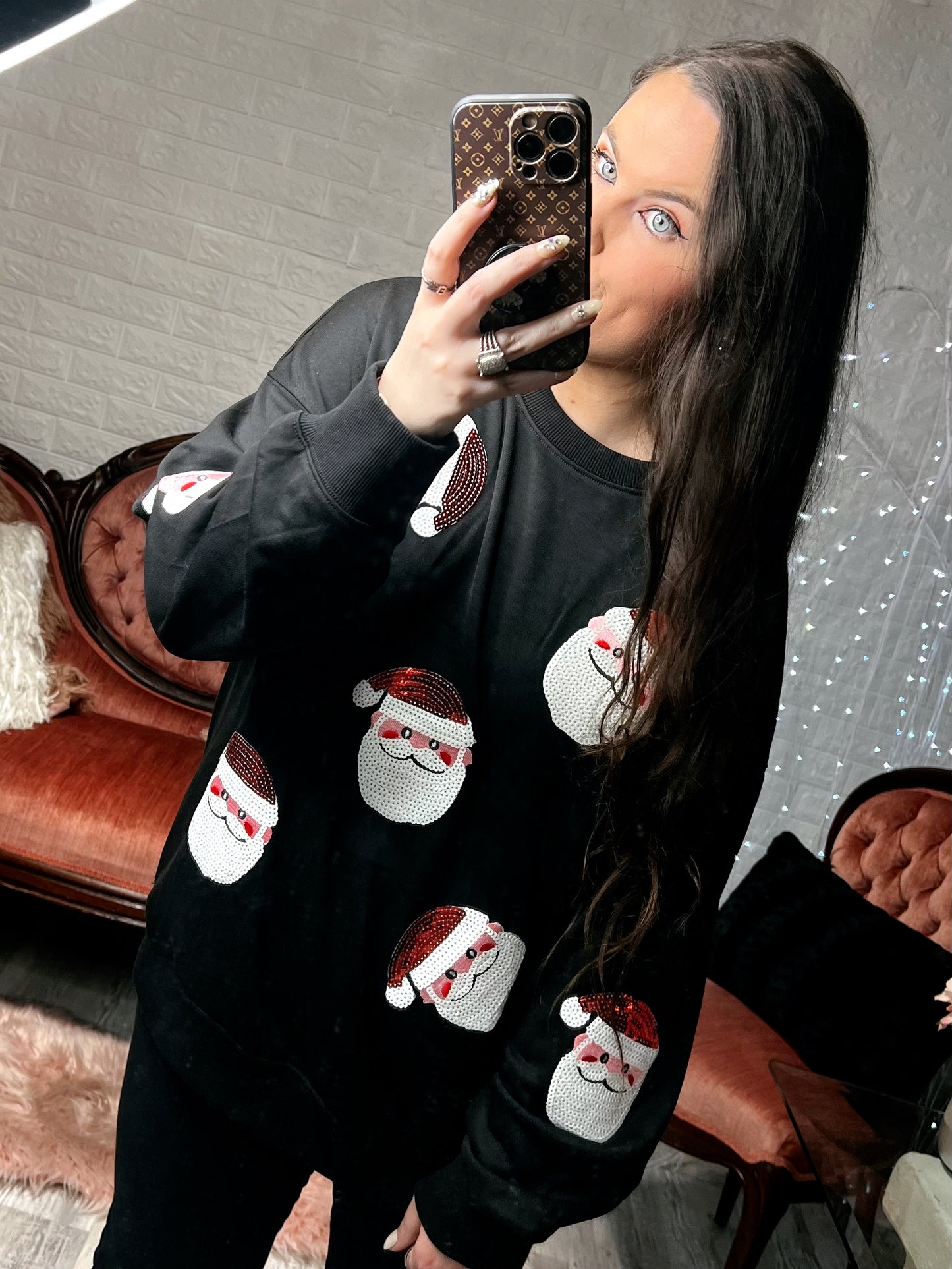 S-2X J. Lee Sequin Santa Sweatshirt