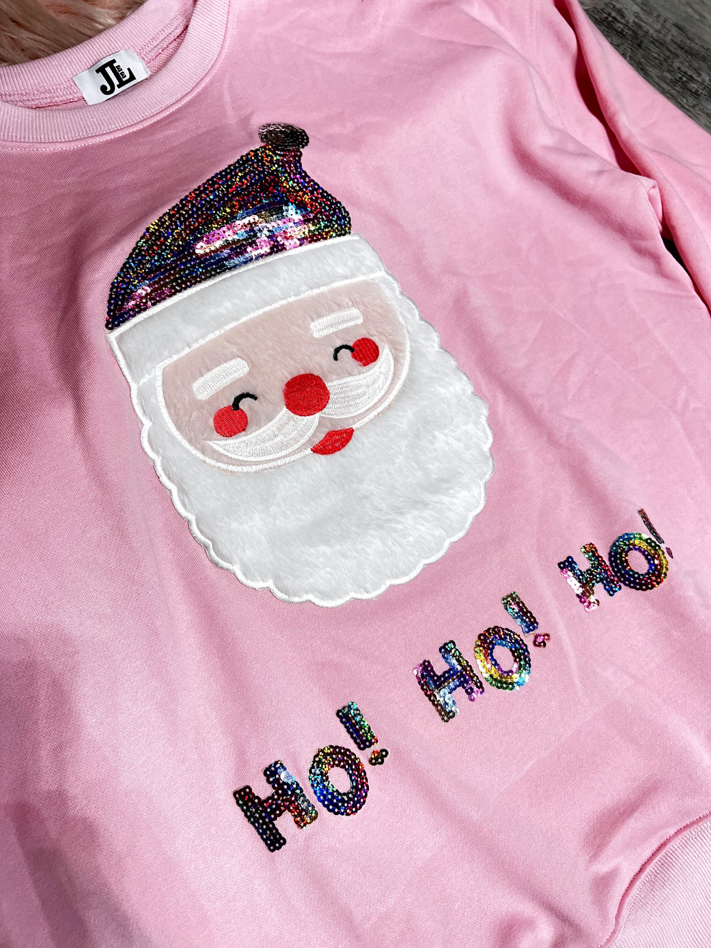 S-2X J. Lee Pink Sequin Santa Sweatshirt