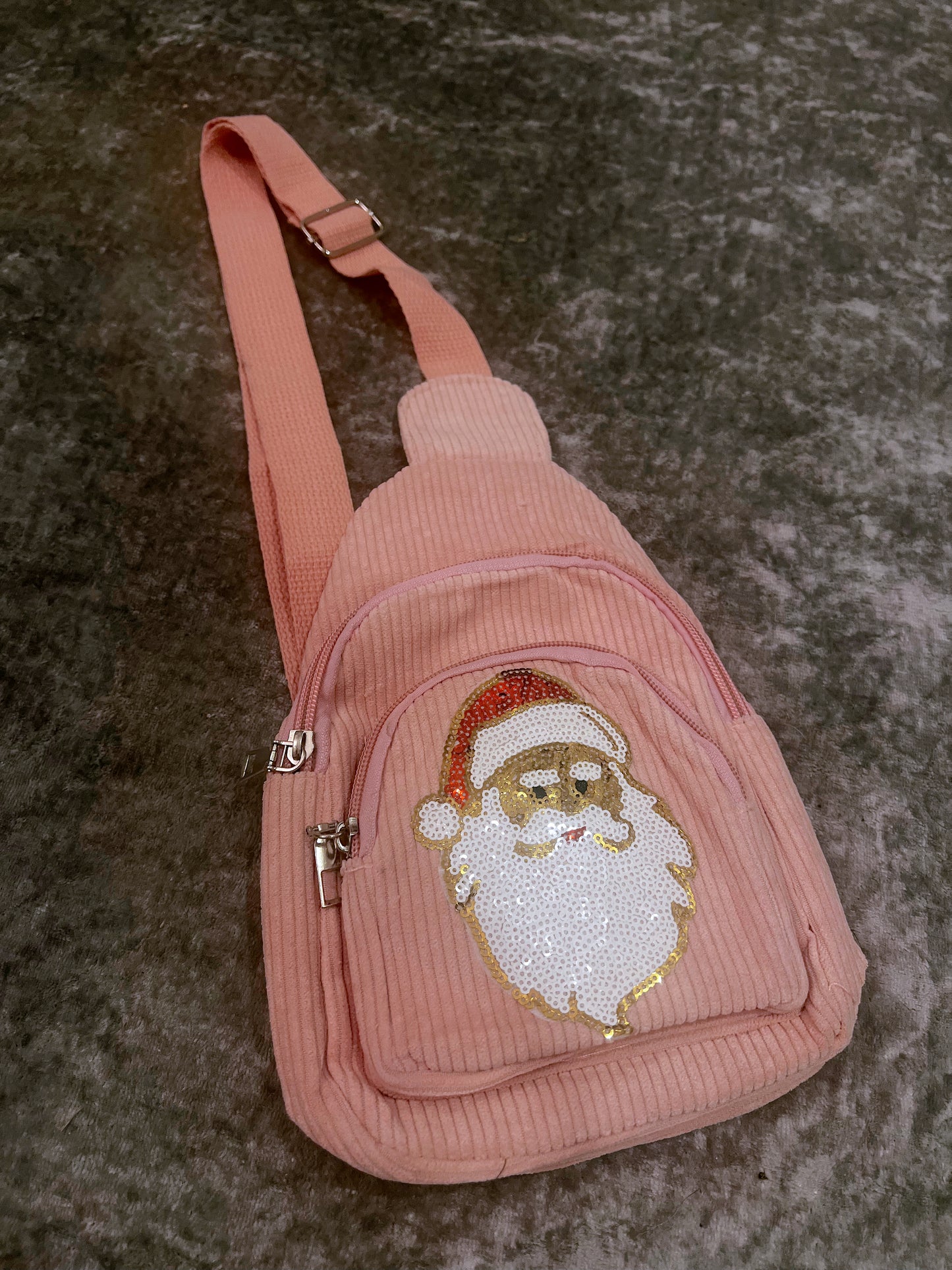 Pink Corduroy Santa Sequin Bum Bag