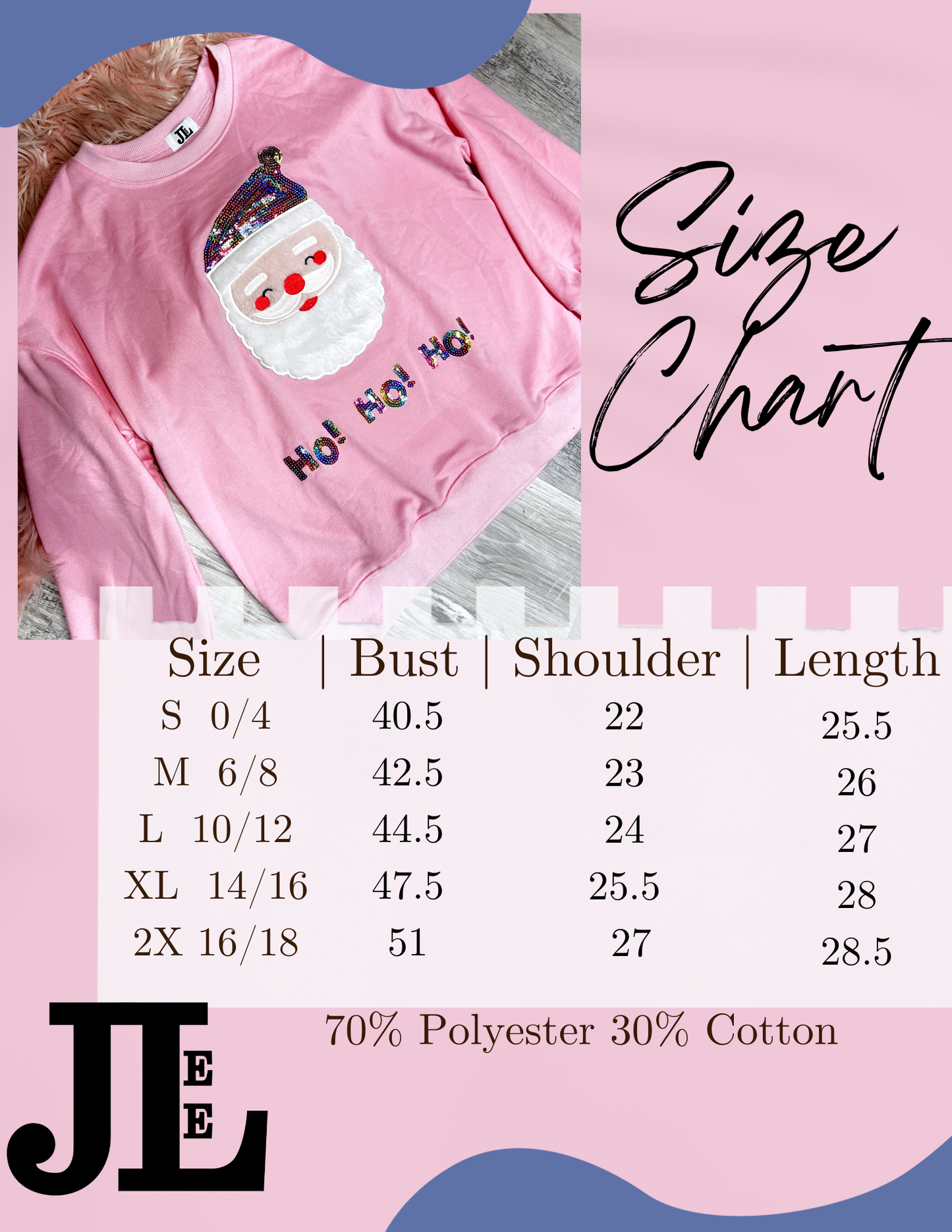 S-2X J. Lee Pink Sequin Santa Sweatshirt