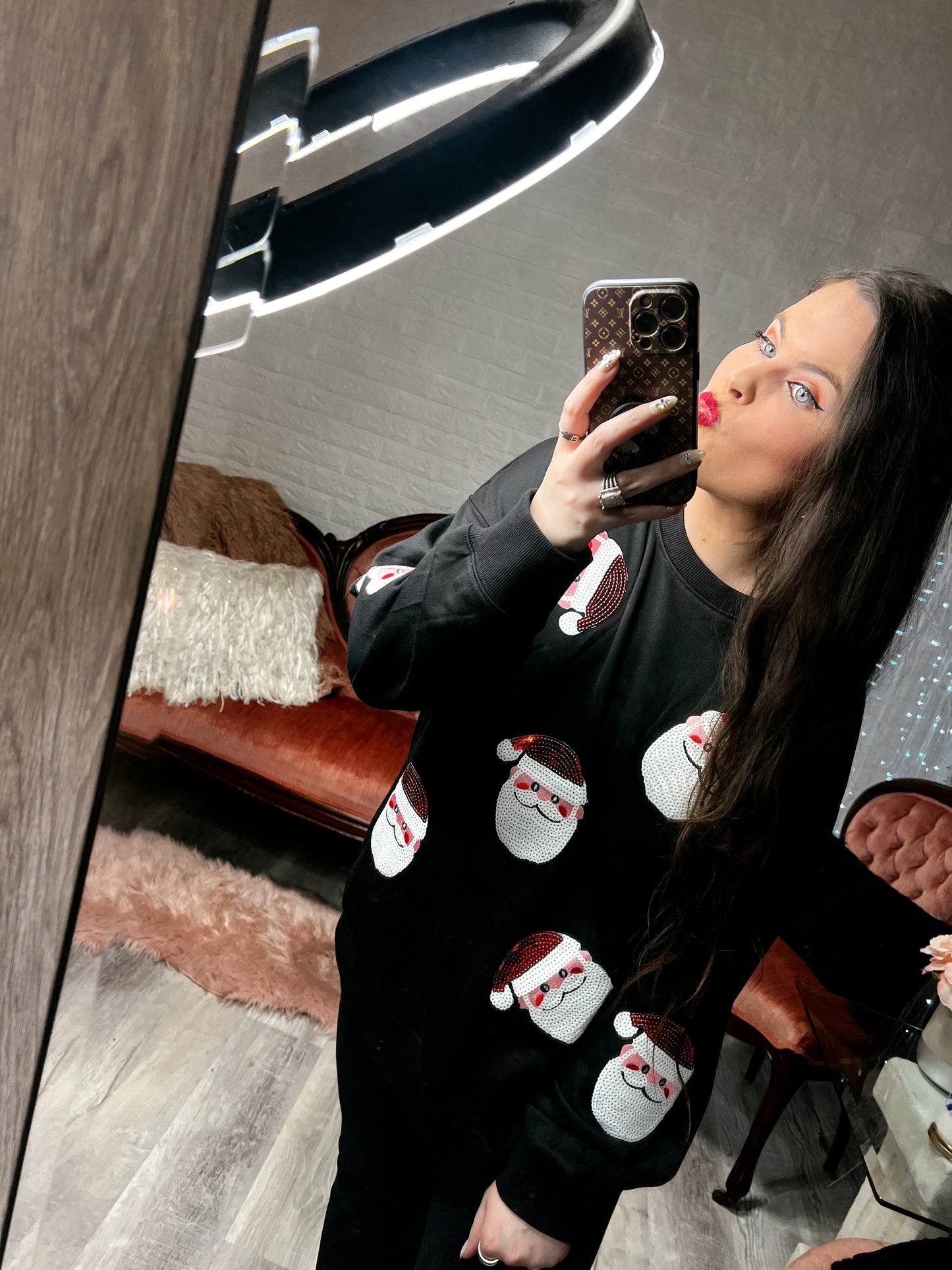 S-2X J. Lee Sequin Santa Sweatshirt