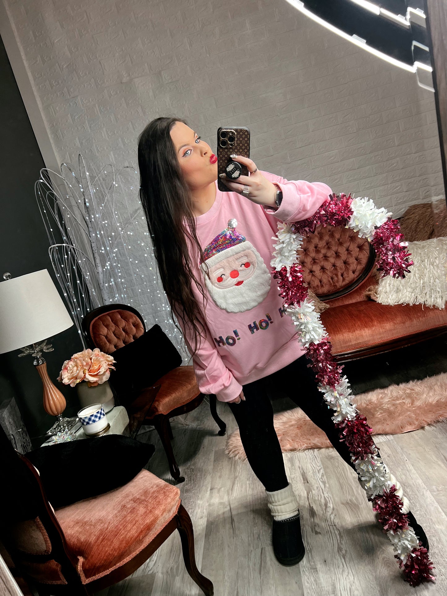 S-2X J. Lee Pink Sequin Santa Sweatshirt