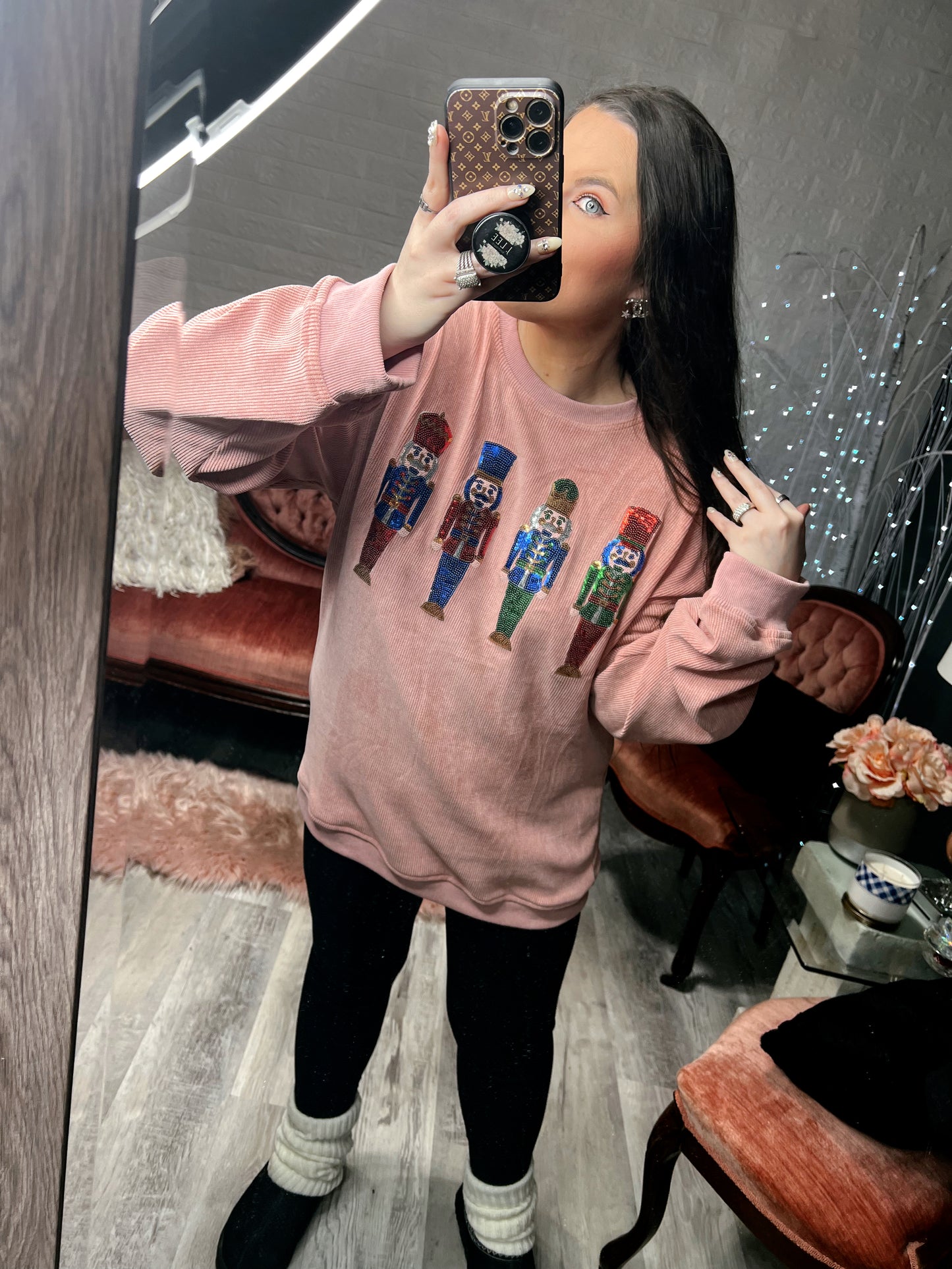 S-2X J. Lee Sequin Nutcracker Corded Crew