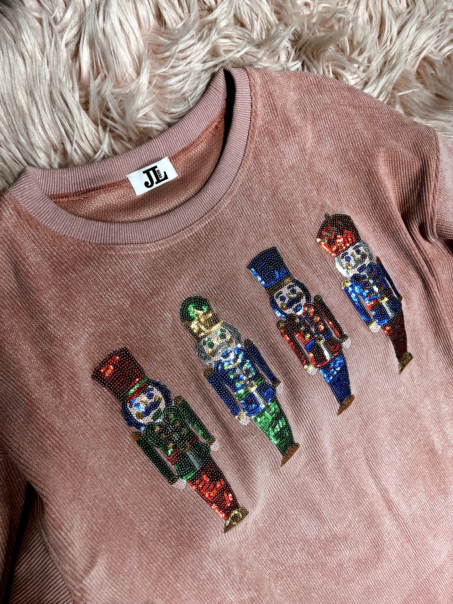 S-2X J. Lee Sequin Nutcracker Corded Crew
