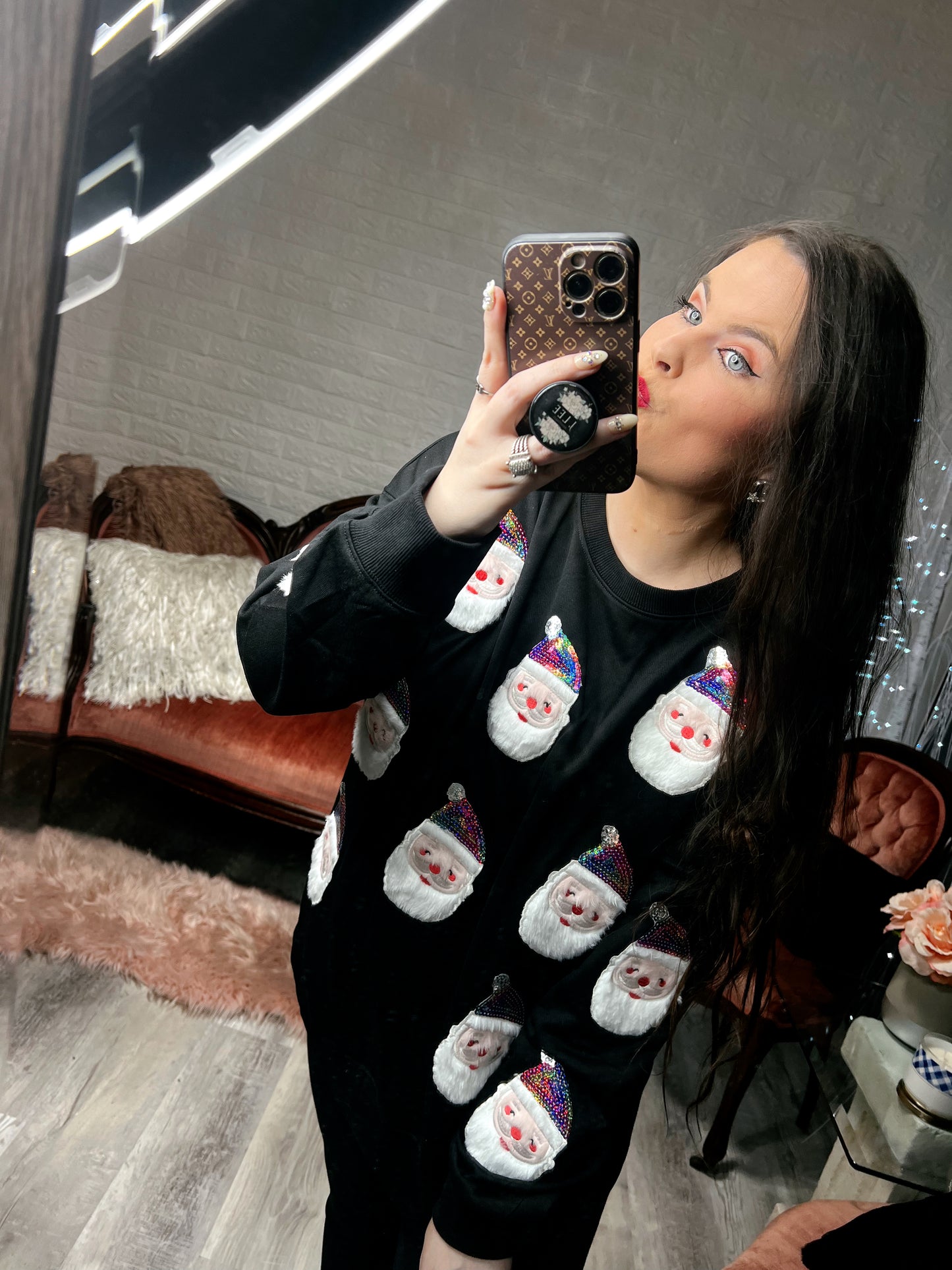 S-2X J. Lee Multicolor Sequin Santa Sweatshirt