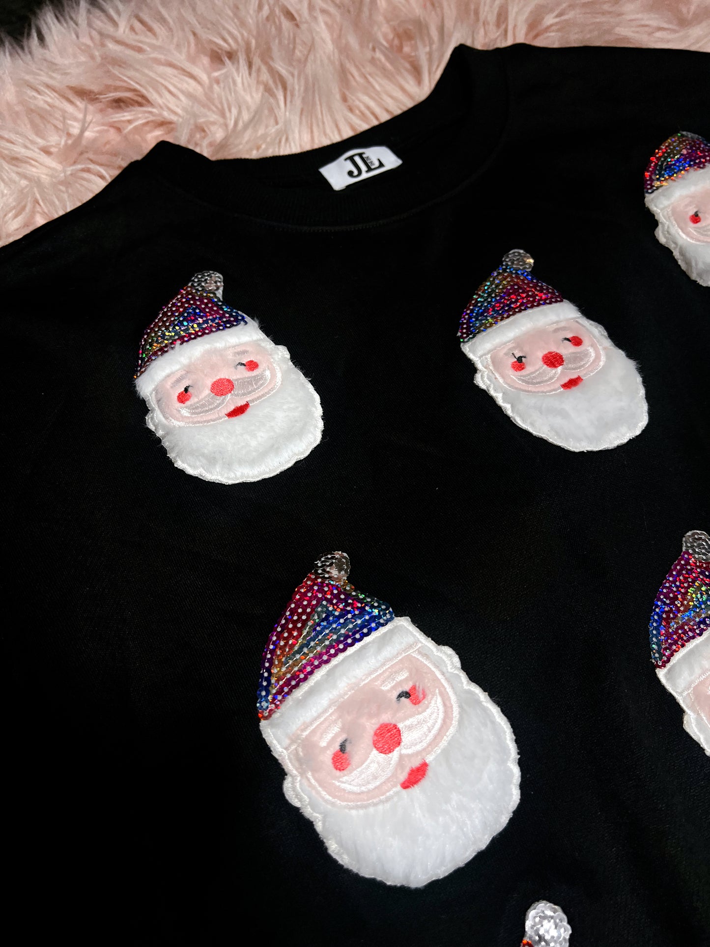 S-2X J. Lee Multicolor Sequin Santa Sweatshirt