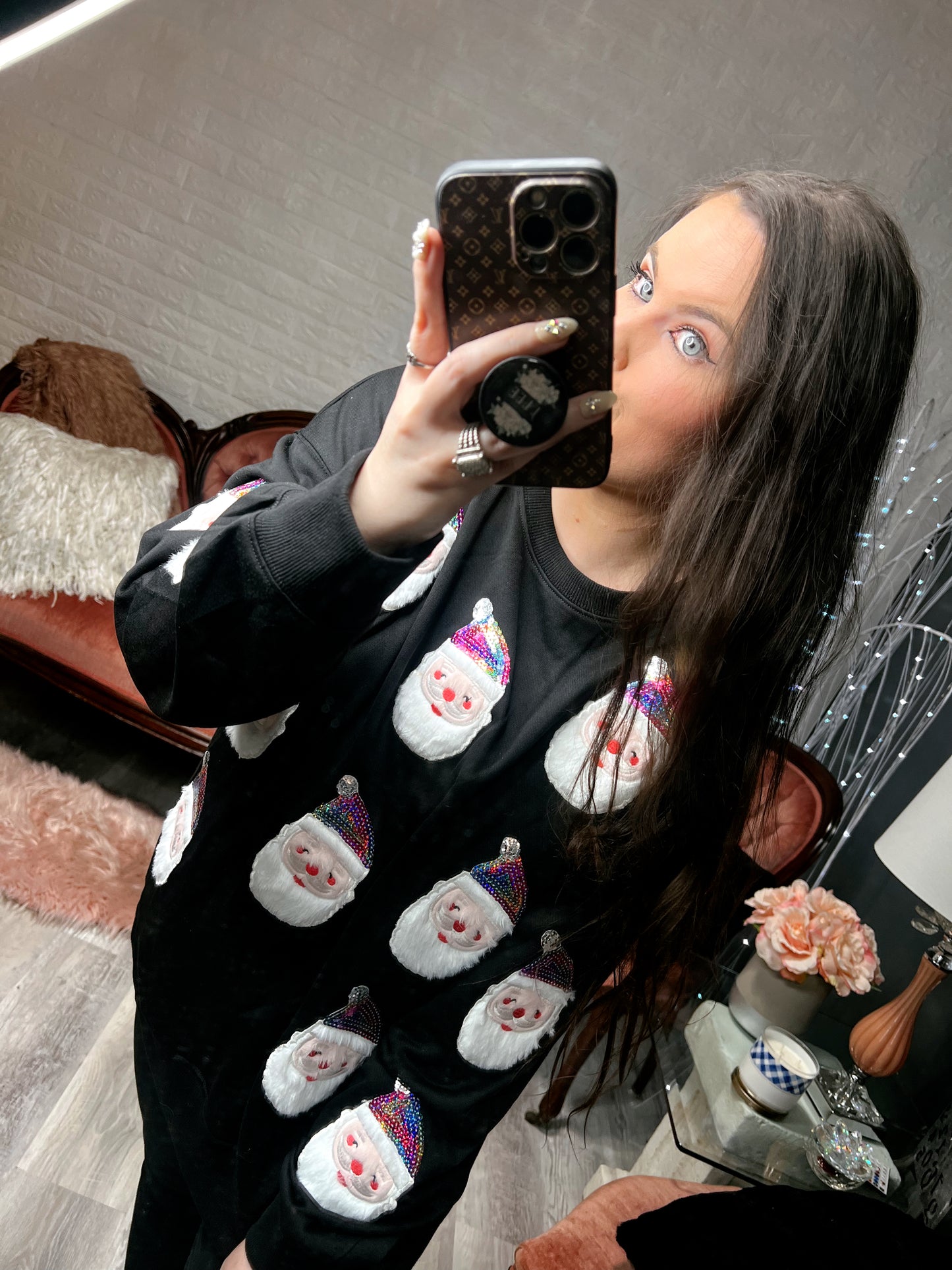 S-2X J. Lee Multicolor Sequin Santa Sweatshirt