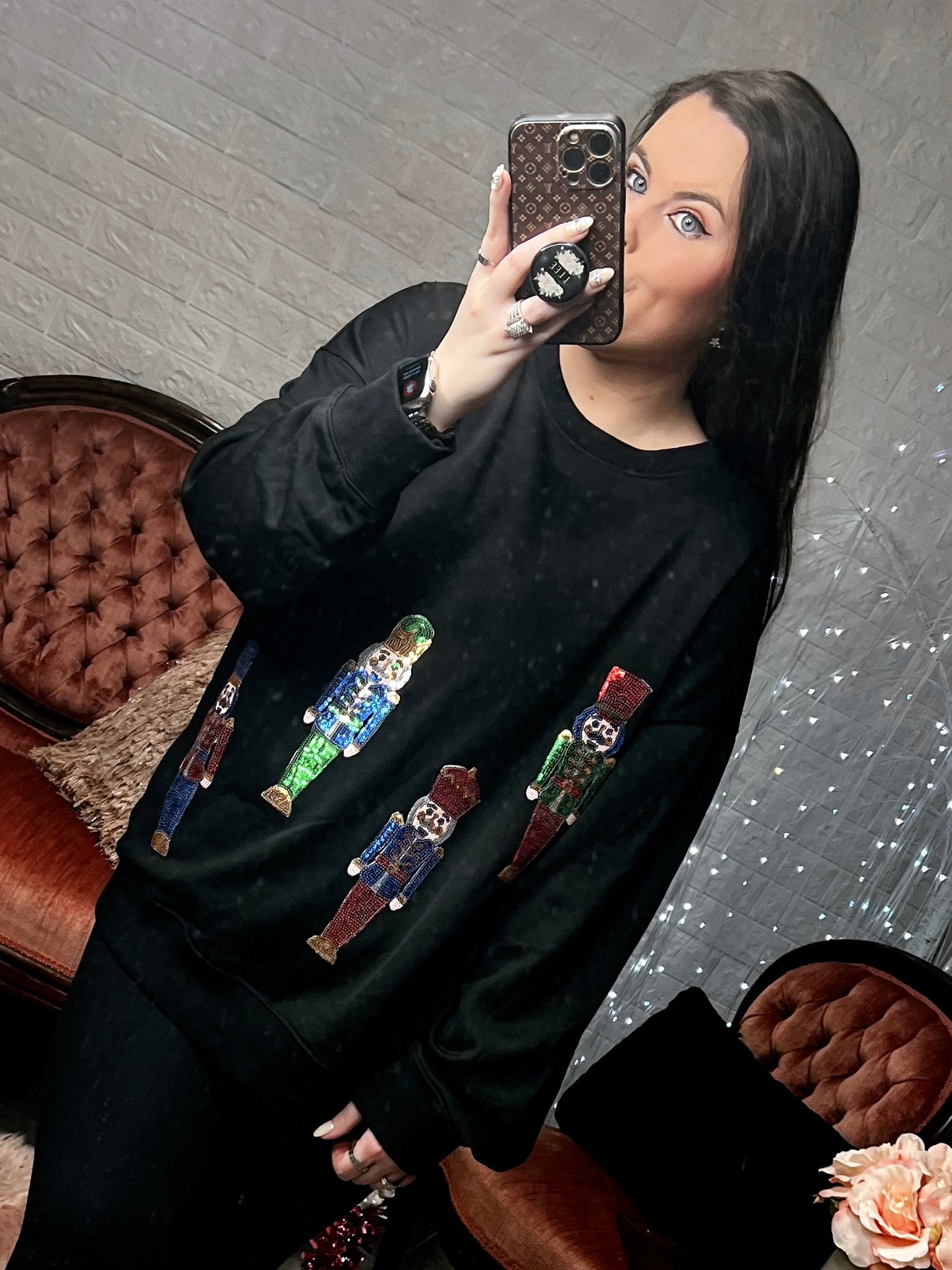 S-2X J. Lee Sequin Nutcracker Sweatshirt