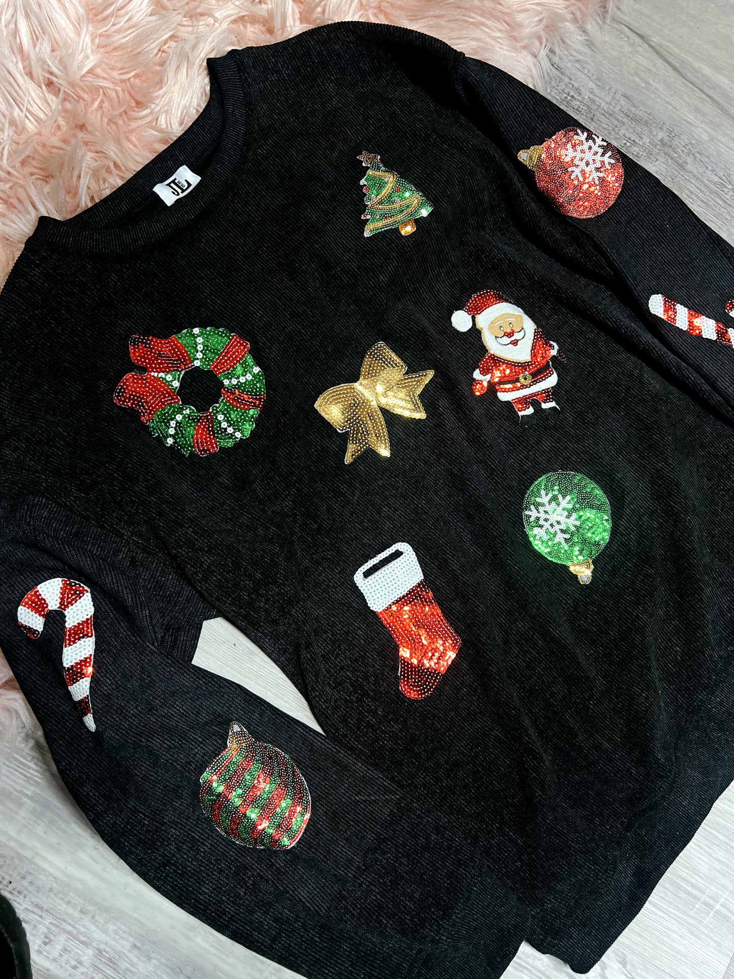 S-2X J. Lee Sequin Xmas Mix Corded Crew