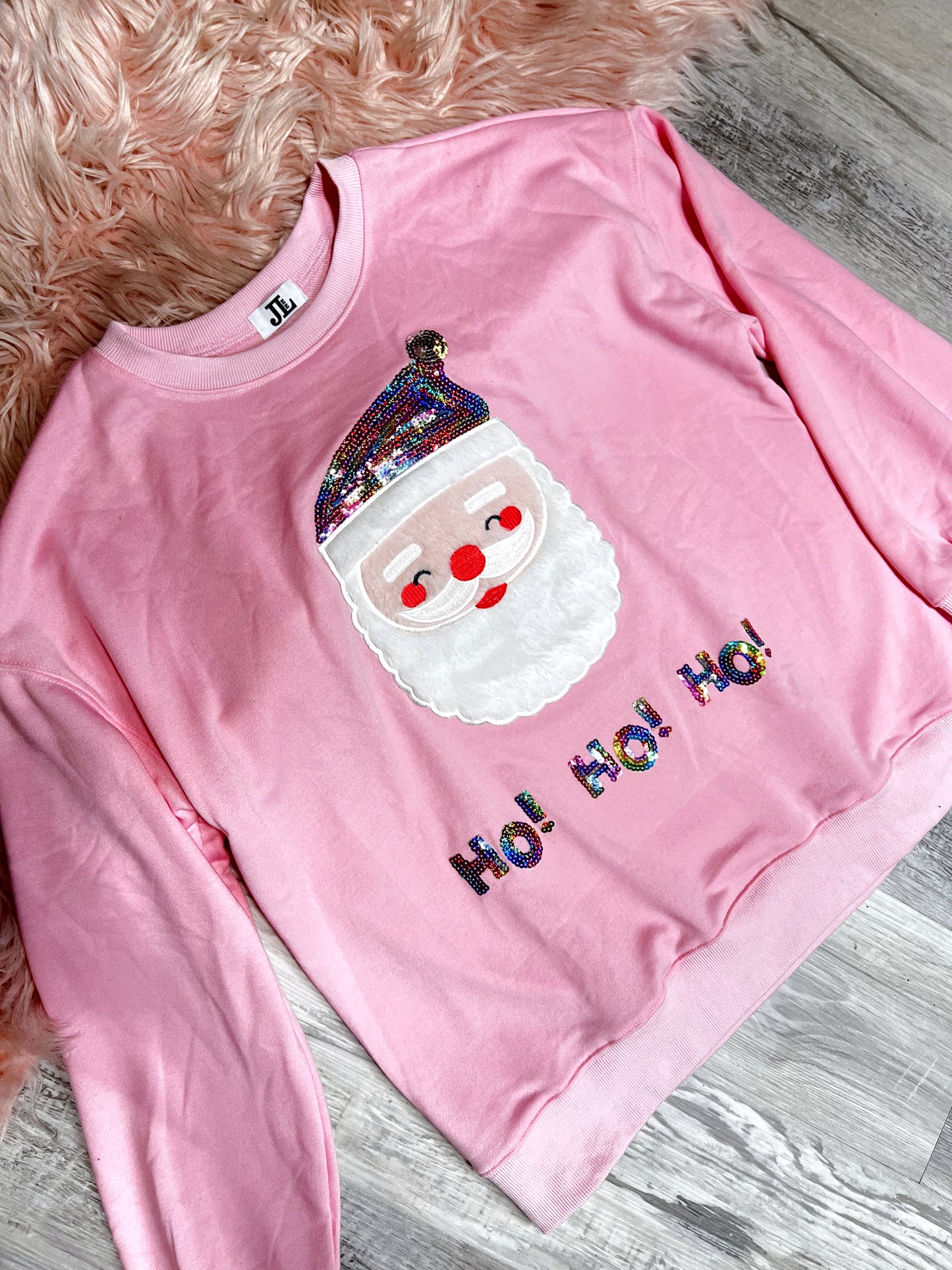 S-2X J. Lee Pink Sequin Santa Sweatshirt