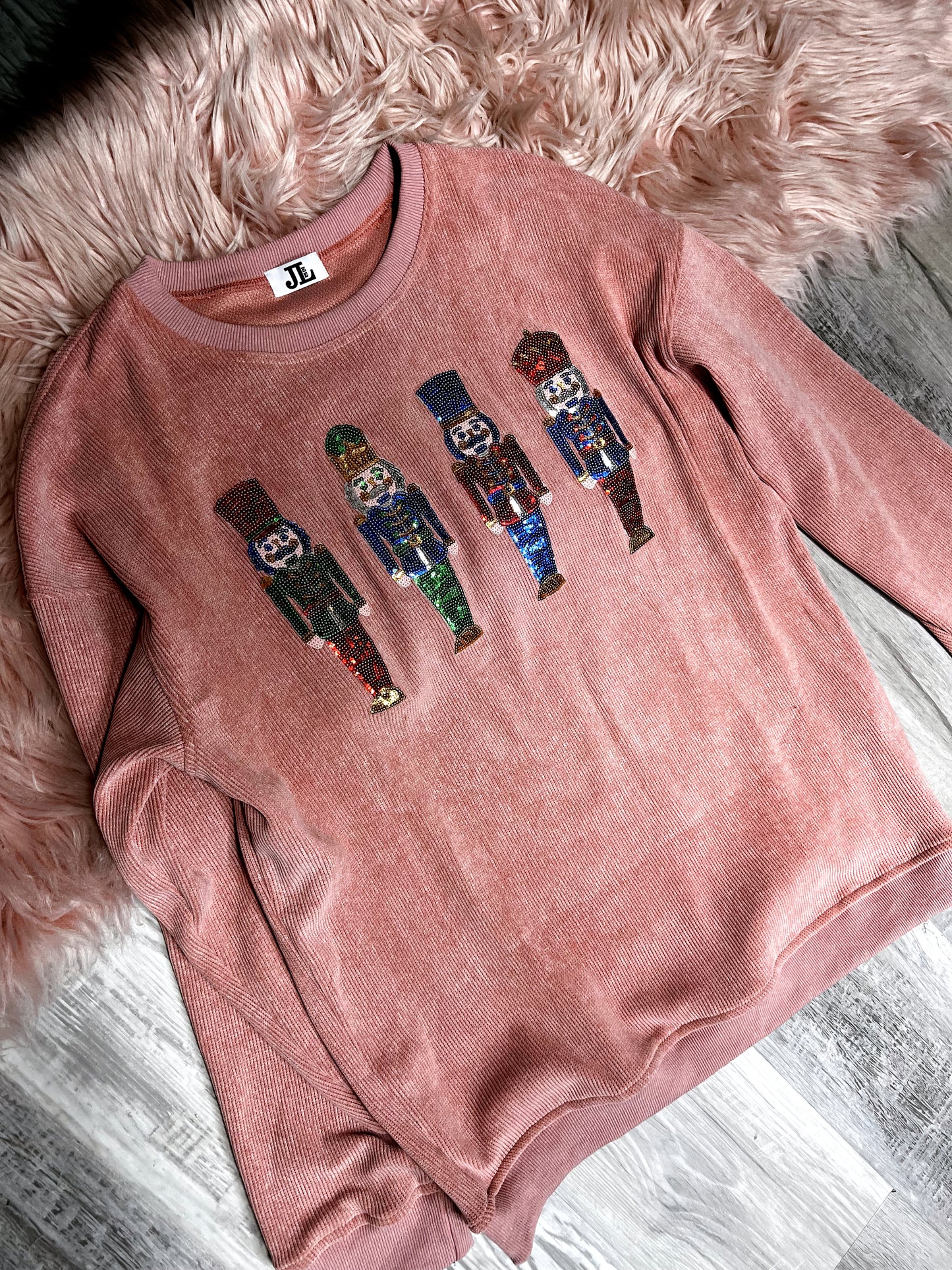 S-2X J. Lee Sequin Nutcracker Corded Crew