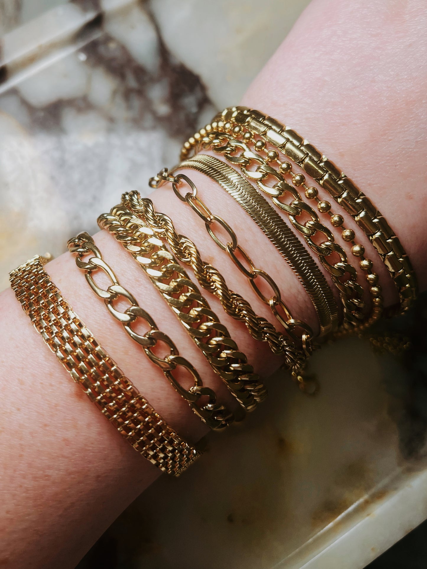 Luxe 18k Gold Plated Stainless Steel Waterproof Bracelet Set