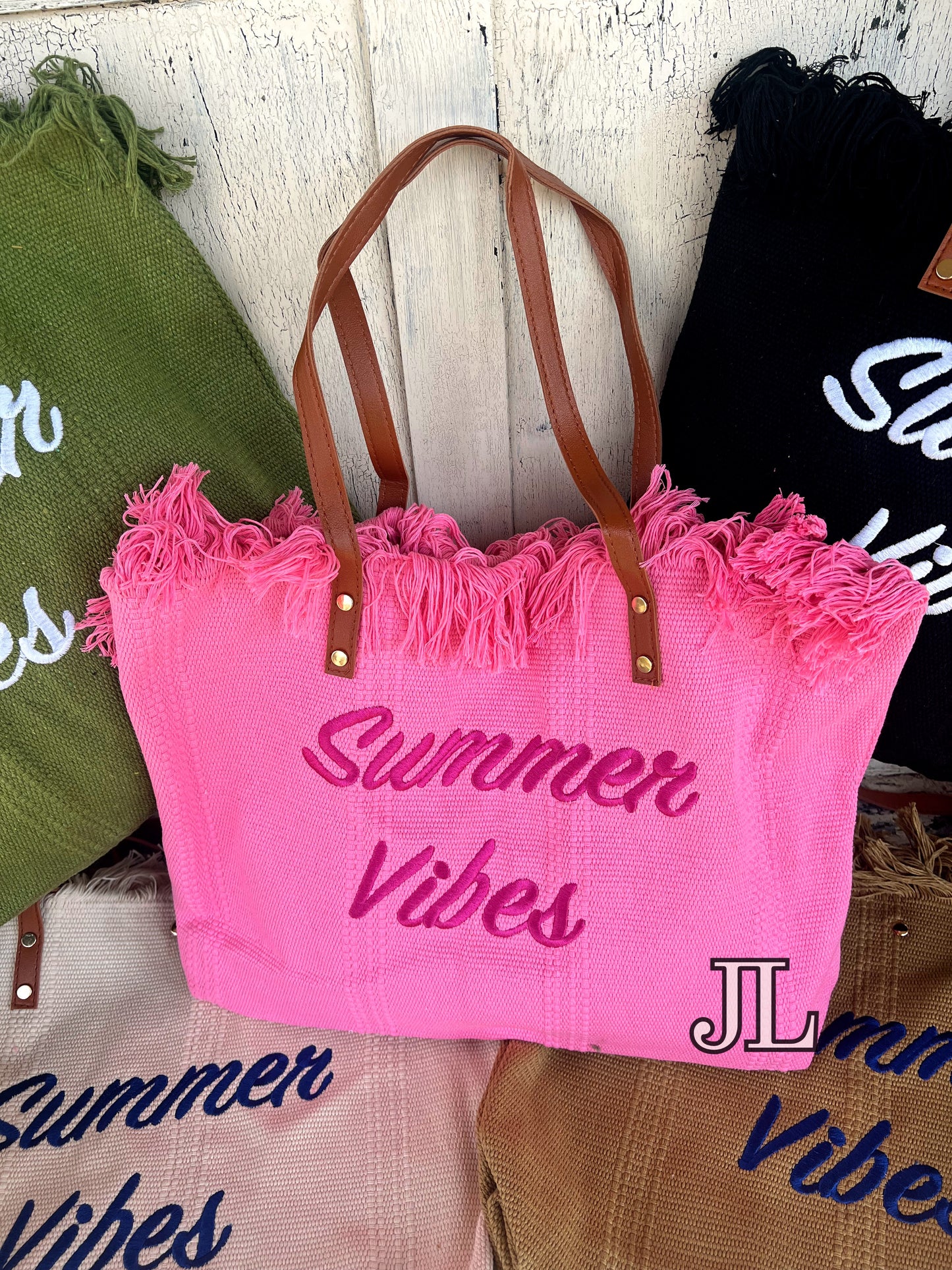 Summer Vibes Woven Embroidered Totes