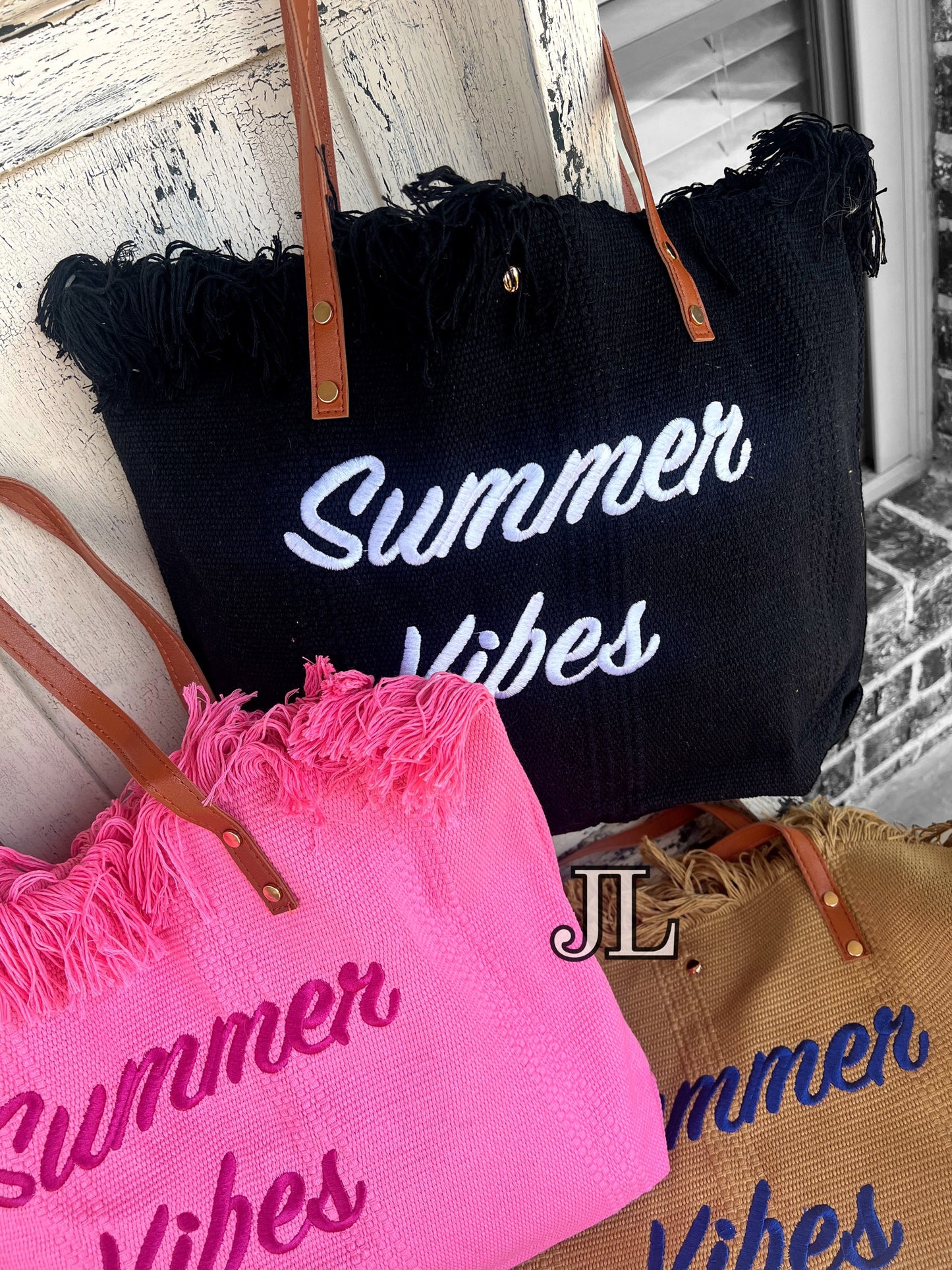 Summer Vibes Woven Embroidered Totes