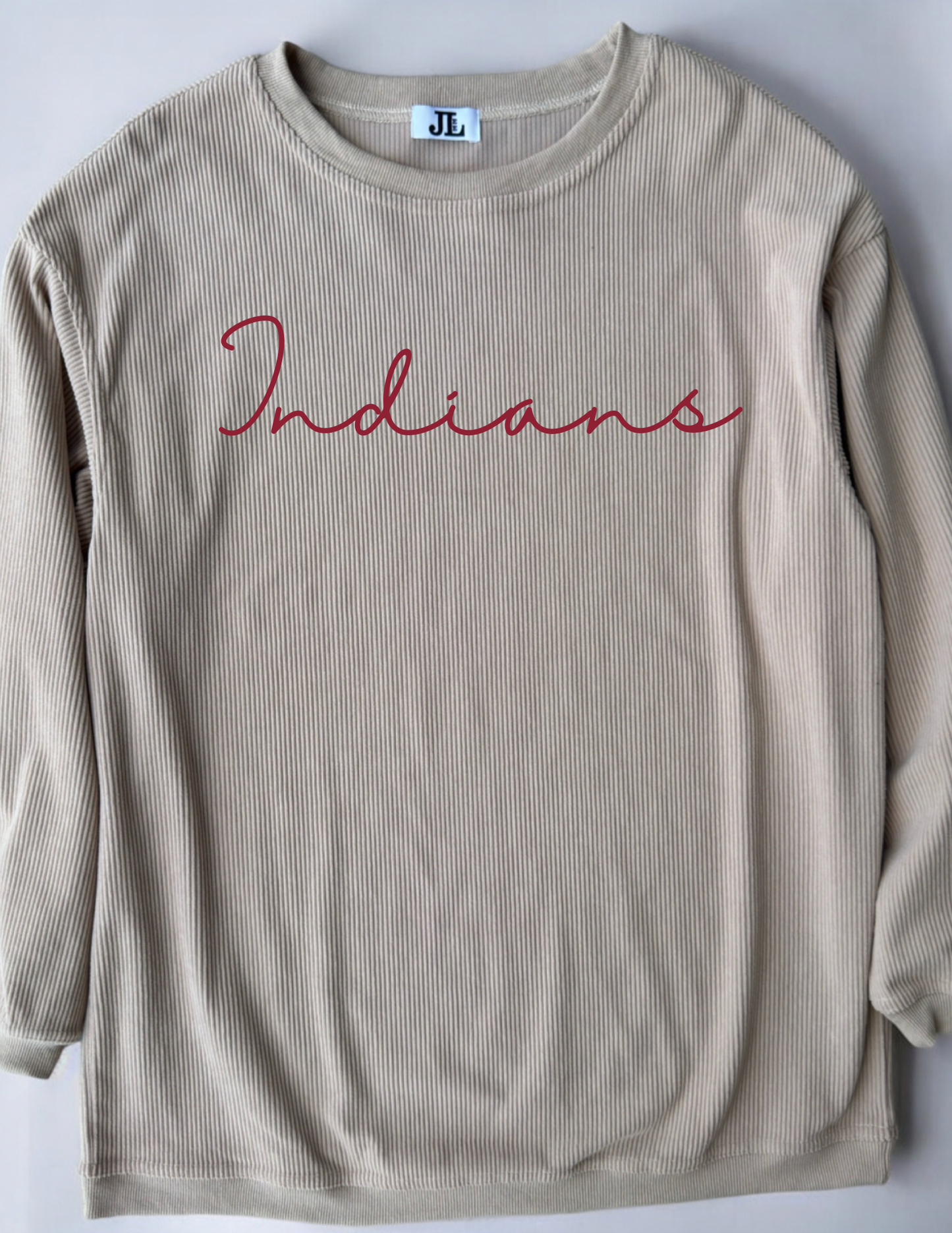 Beige Indians Script Corded Crew