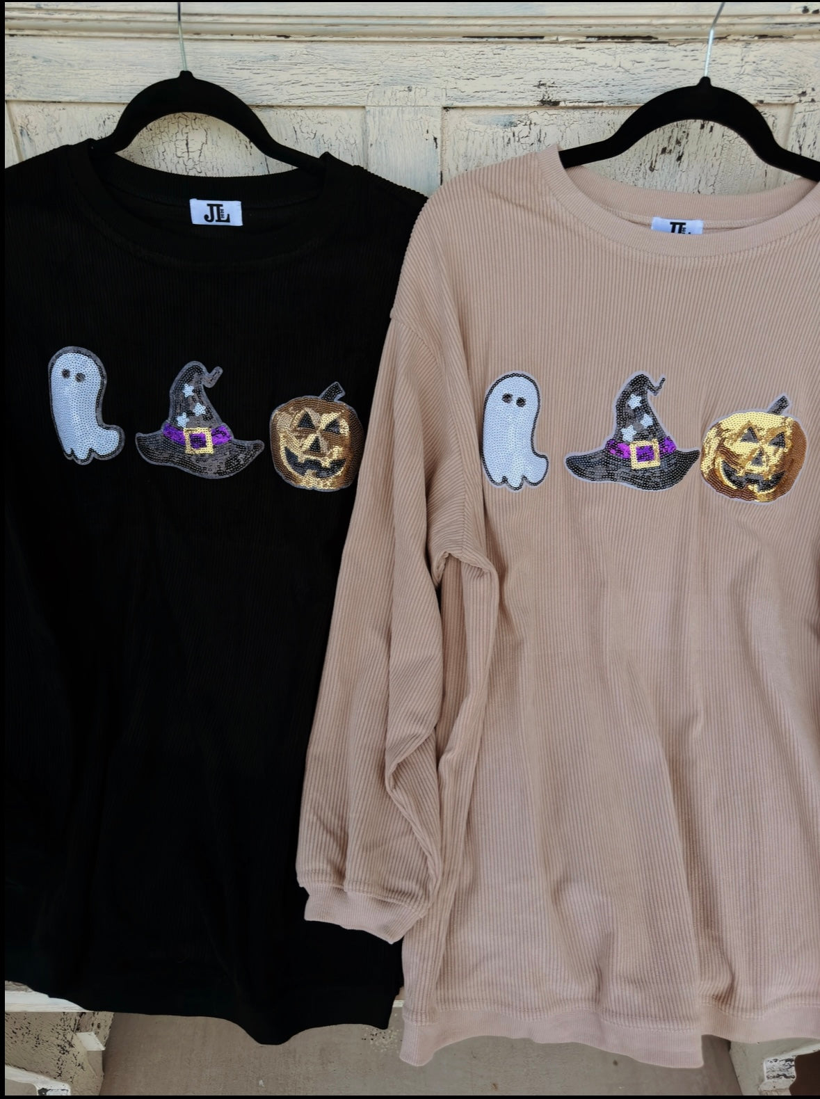 Black Sequin Halloween Corded Crew