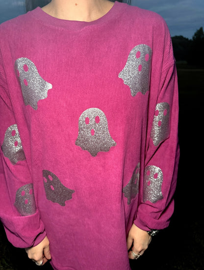 Magenta Glitter Ghost Corded Crew