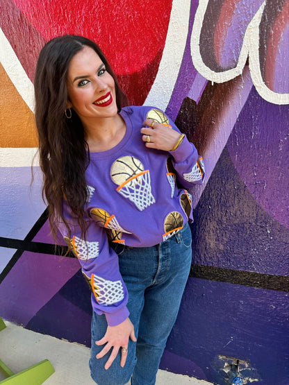 Purple Embroidered Basketball Sweatshirt