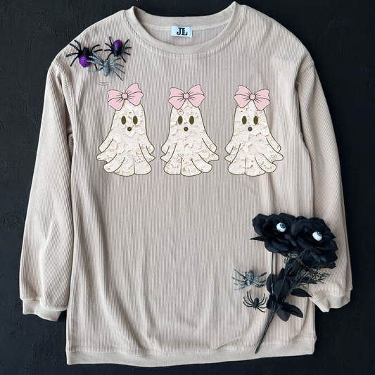 Beige Lace Ghost Corded Crew