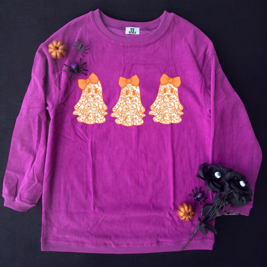 Purple/Orange Floral Ghost Corded Crew