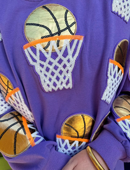 Purple Embroidered Basketball Sweatshirt