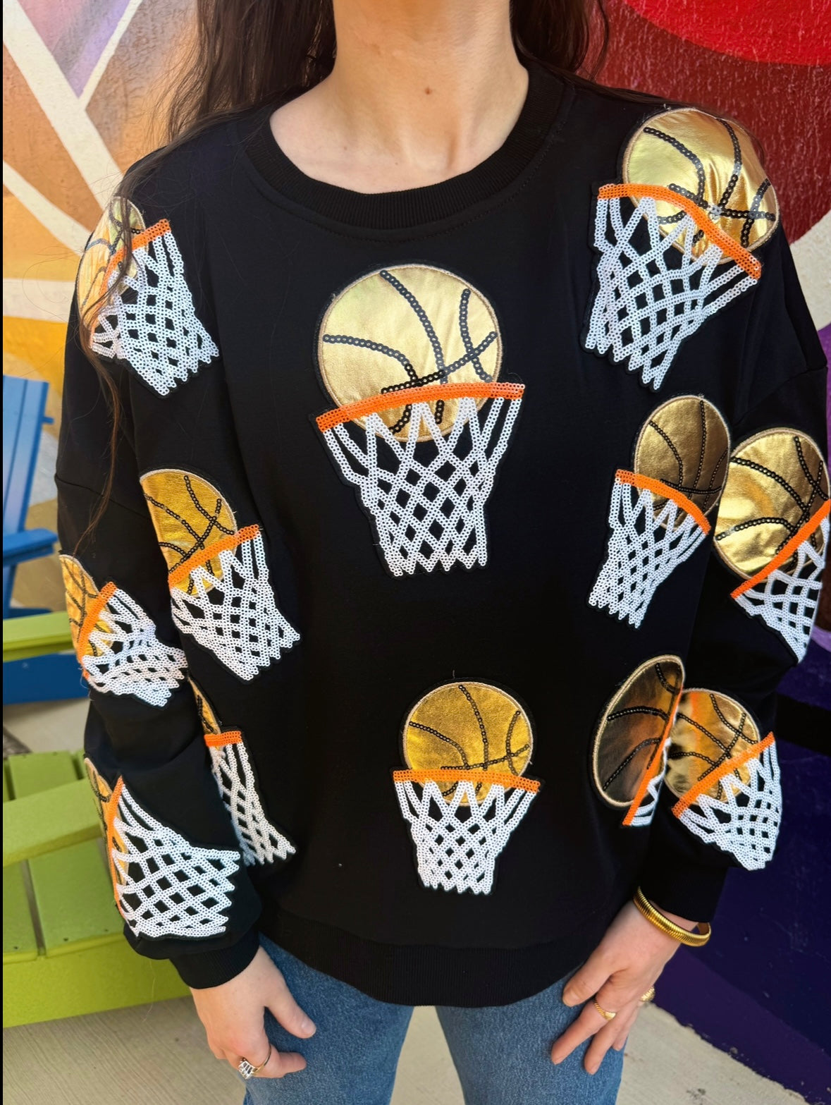 Black Embroidered Basketball Sweatshirt