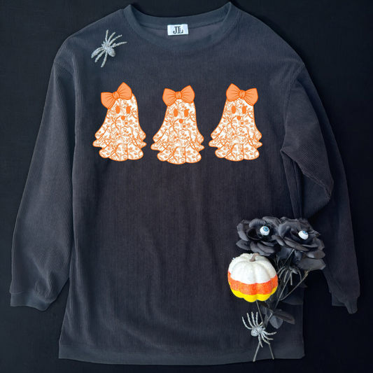 Black/Orange Floral Ghost Corded Crew