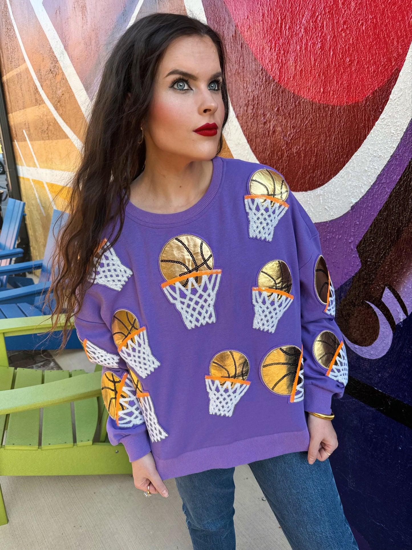 Purple Embroidered Basketball Sweatshirt