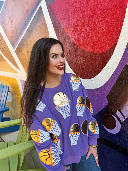 Purple Embroidered Basketball Sweatshirt