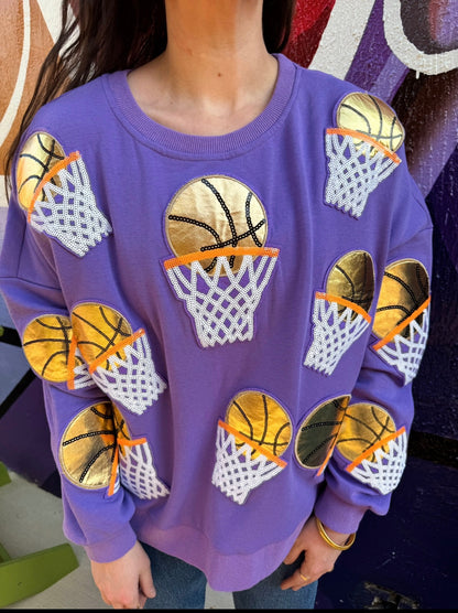 Purple Embroidered Basketball Sweatshirt