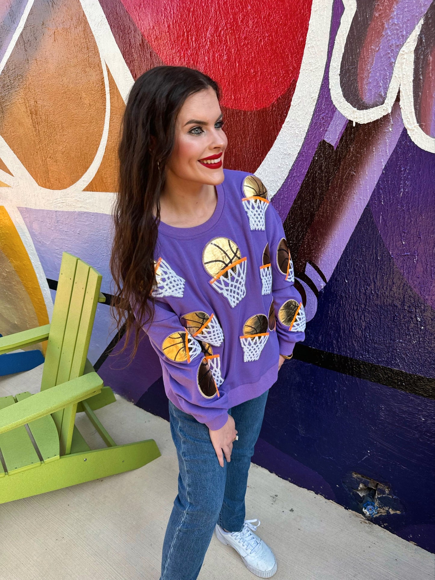 Purple Embroidered Basketball Sweatshirt