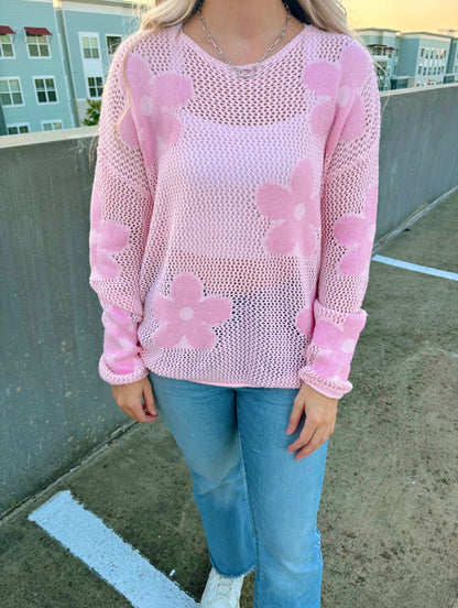 J. Lee Pink Flower Knit Top