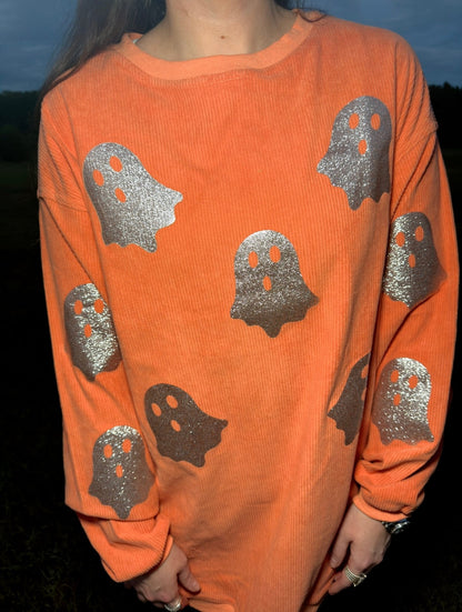 Orange Glitter Ghost Corded Crew