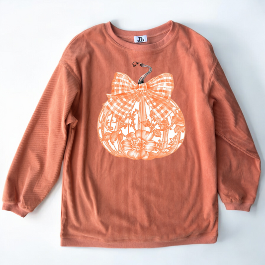 Orange Floral Pumpkin Corded Crew