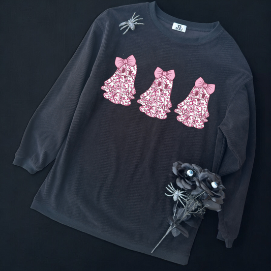 Black/Pink Floral Ghost Corded Crew