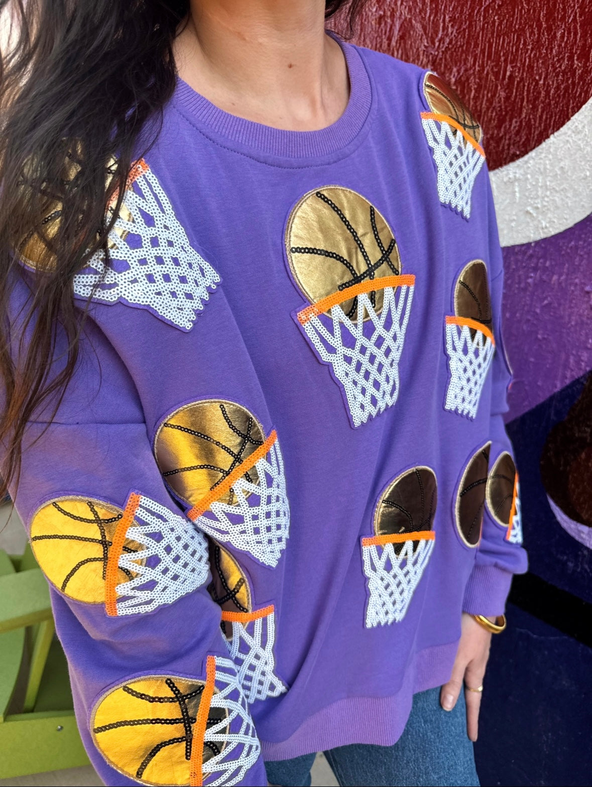 Purple Embroidered Basketball Sweatshirt