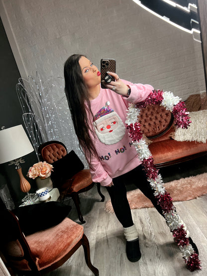 S-2X J. Lee Pink Sequin Santa Sweatshirt