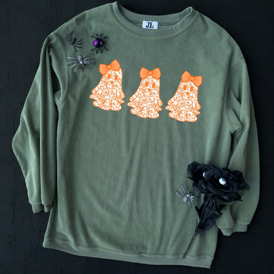 Green/Orange Floral Ghost Corded Crew