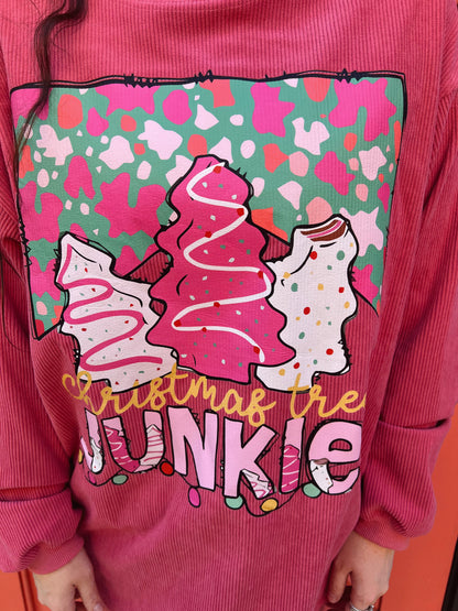 Pink Christmas Tree Junkie Corded Crew