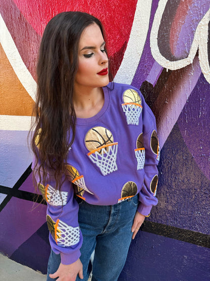 Purple Embroidered Basketball Sweatshirt