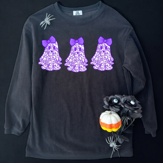 Black/Purple Floral Ghost Corded Crew