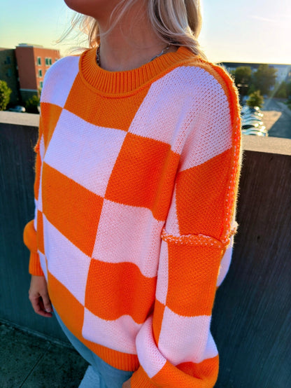 J. Lee Checkered Raw Seam Sweaters