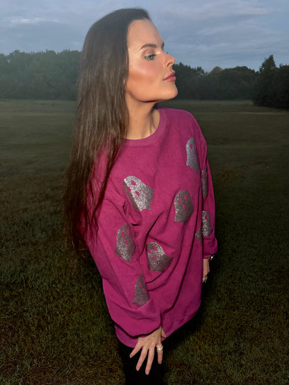 Magenta Glitter Ghost Corded Crew