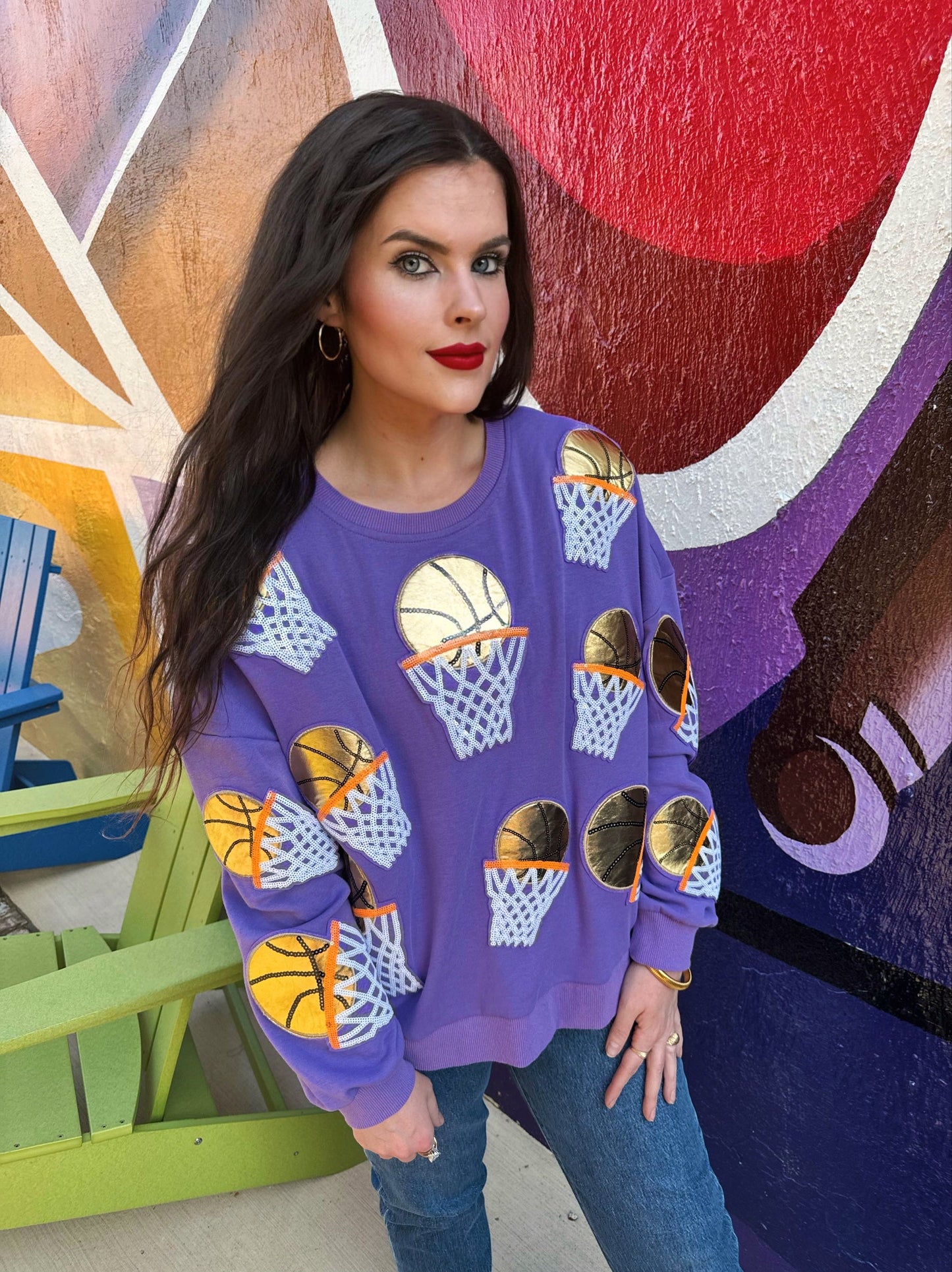 Purple Embroidered Basketball Sweatshirt